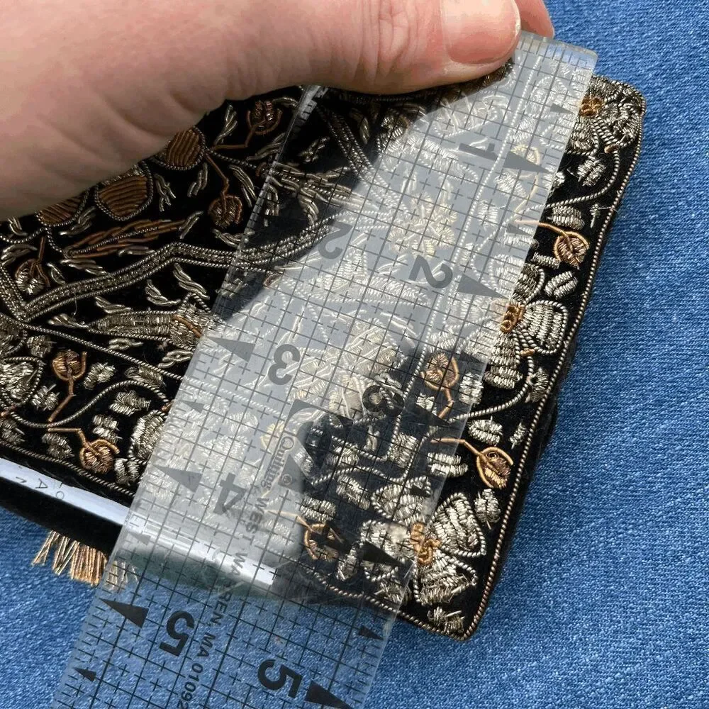 Vintage Hand-Embroidered Velvet Evening Clutch Made in India | Black & Gold